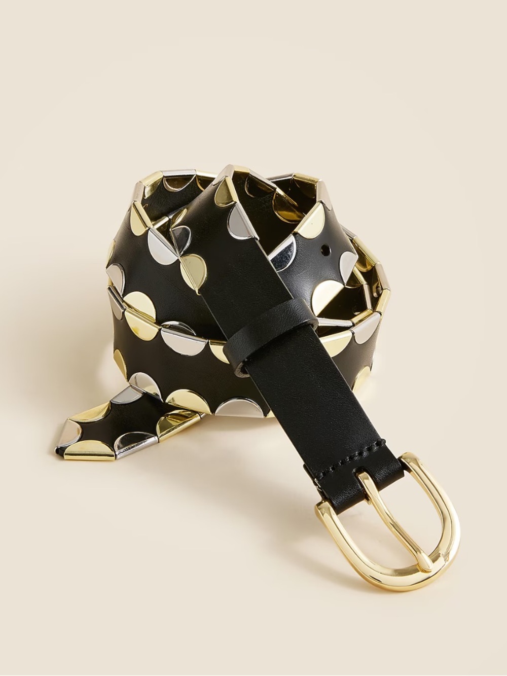 J. Crew Classic Metallic tipped Belt Leather Black Gold Small NWT Scallop Shiny
